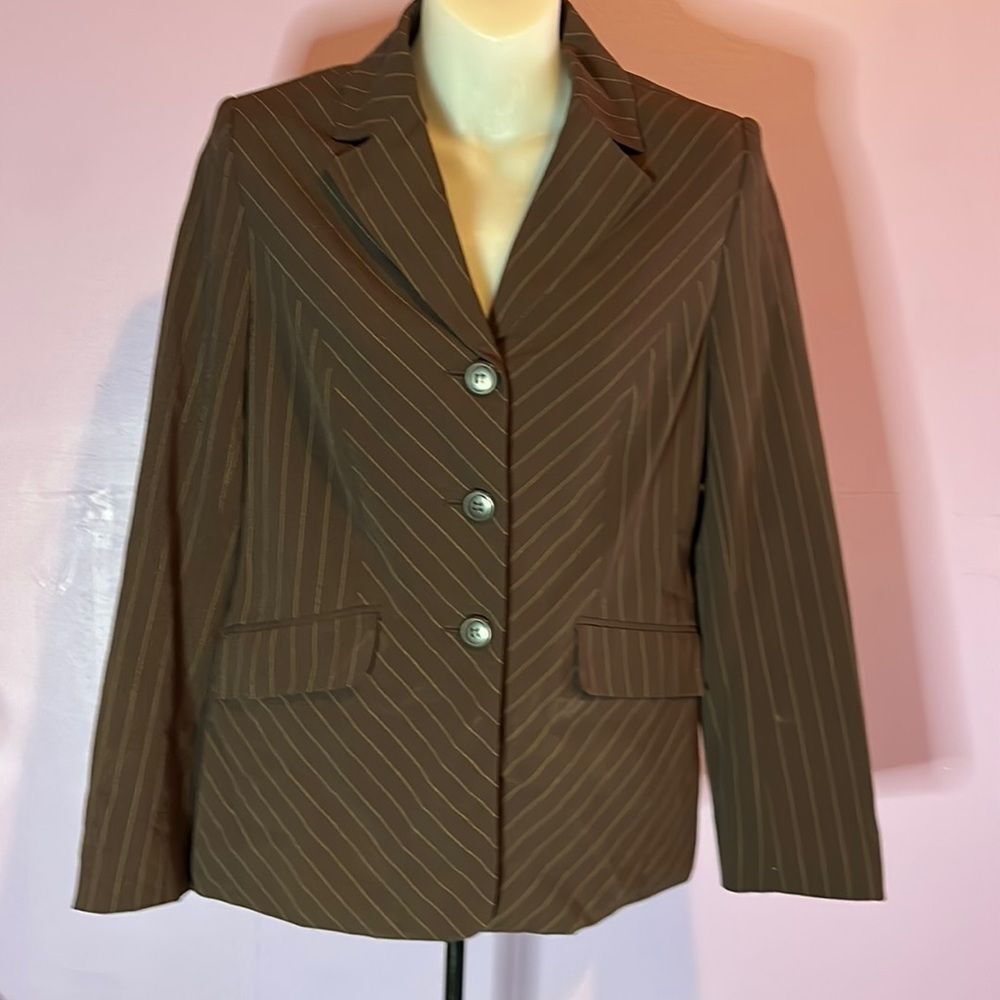 Apostrophe Brown Pinstripe Blazer Women’s 4P Petite Business Casual Jacket